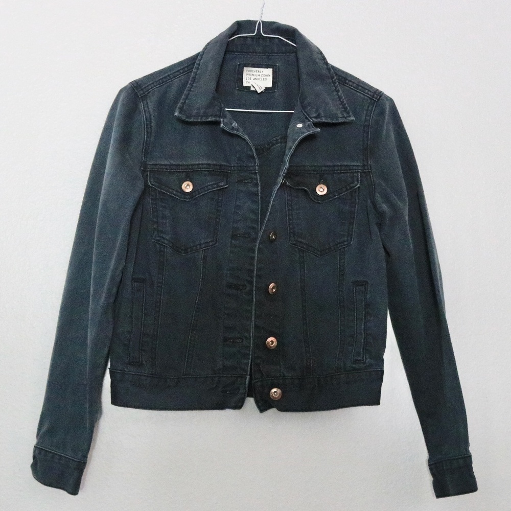 Forever 21 Dark Grey Cropped Denim Jacket